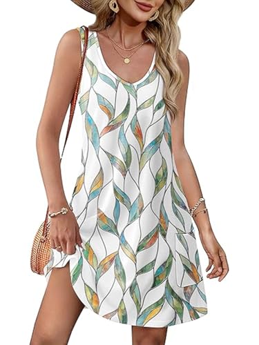 SHEKINI Sommerkleider Damen Knielang Elegant Bohème Blumenmuster Casual Lässig Lockere Tank Freizeitkleid Minikleid Strandkleid von SHEKINI