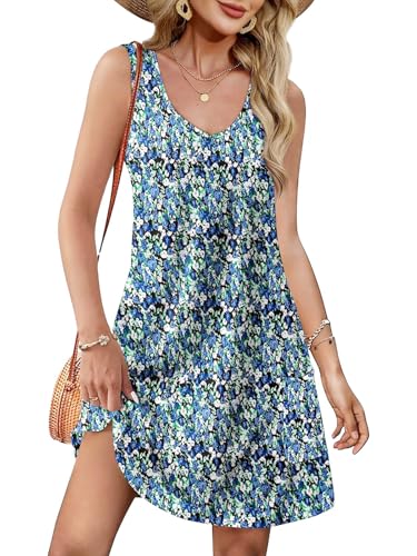 SHEKINI Sommerkleider Damen Knielang Elegant Bohème Blumenmuster Casual Lässig Lockere Tank Freizeitkleid Minikleid Strandkleid von SHEKINI