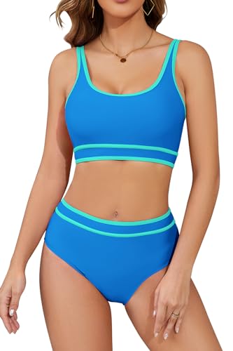 SHEKINI Speed Bikini Set Damen Zweiteiler Badeanzug Fitness sportliche Bademode für Frauen Schwimmbikini Sport Zweiteiler Bustier Schwimmbad Pool（2XL，Blau） von SHEKINI