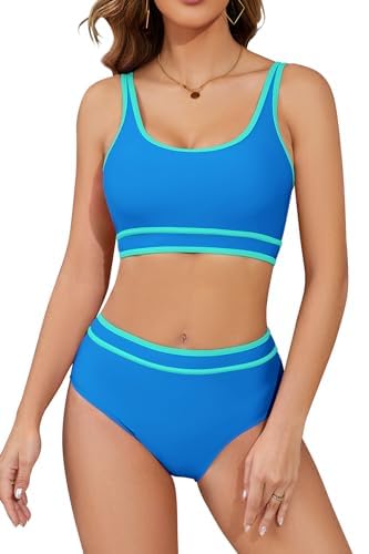 SHEKINI Speed Bikini Set Damen Zweiteiler Badeanzug Fitness sportliche Bademode für Frauen Schwimmbikini Sport Zweiteiler Bustier Schwimmbad Pool（L，Blau） von SHEKINI