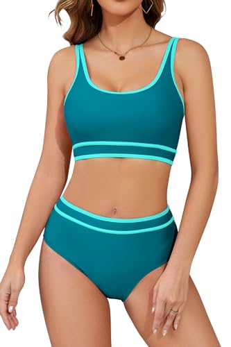SHEKINI Speed Bikini Set Damen Zweiteiler Badeanzug Fitness sportliche Bademode für Frauen Schwimmbikini Sport Zweiteiler Bustier Schwimmbad Pool(XL, Navyblau) von SHEKINI