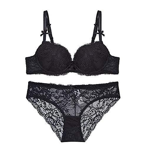 SHEKINI Spitzen-Stickerei, Bügel, sexy BH und Panty Set, Schwarz, 6178, 85B von SHEKINI