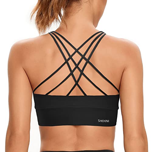 SHEKINI Sport-BH mit Rückenkreuz Push up BH ohne Bügel Cross Back Bustier Damen Gepolstert Yoga Laufen Training Fitness Bra von SHEKINI