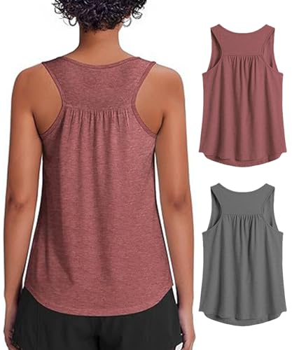 SHEKINI Sportshirt Damen Yoga Sport Top Ärmellos Sport Oberteile Damen Rundhals Activewear- 2er Pack von SHEKINI