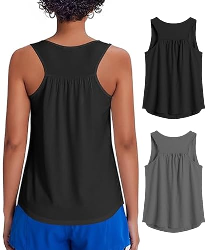 SHEKINI Sportshirt Damen Yoga Sport Top Ärmellos Sport Oberteile Damen Rundhals Activewear- 2er Pack von SHEKINI