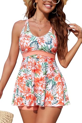 SHEKINI Tankini Damen Bauchweg Badeanzug Push Up Oberteil mit Badeshorts Bademode Set Zweiteiler Sommer Drucken Badeanzüge Racerback Strand Ferien Freizeit von SHEKINI