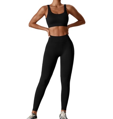SHEKINI Trainingsanzug Damen Sportanzüge Jogginganzug Sport Sets 2 Teilig Workout Outfit Set Sport Crop Top Gepolstert BH+Hohe Taille Yoga Leggings Yoga Outfit Freizeitanzug Sportswear von SHEKINI