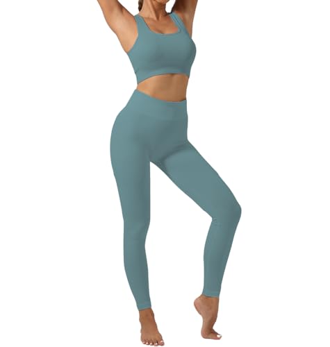 SHEKINI Trainingsanzug Damen Sportanzüge Jogginganzug Sport Sets 2 Teilig Workout Outfit Set Sport Crop Top Gepolstert BH+Hohe Taille Yoga Leggings Yoga Outfit Freizeitanzug Sportswear von SHEKINI