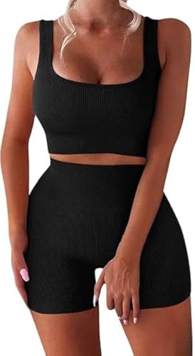 SHEKINI Trainingsanzug Damen Zweiteiler Sommer Jogginganzug Set kurz Sportanzüge Workout Sport Outfit Damen Set Nahtloser Gerippte Abnehmbare Gepolstert BH Top+Shorts Fitness Yoga Gym SHEKINI Trainingsanzug Damen Zweiteiler Sommer Jogginganzug Set kurz Sportanzüge Workout Sport Outfit Damen Set Nahtloser Gerippte Abnehmbare Gepolstert BH Top+Shorts Fitness Yoga Gym von SHEKINI