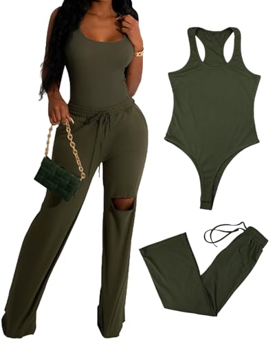 SHEKINI Zweiteiler Damen Elegant Trainingsanzug Lounge Set Rundhals Sommer Sport Outfits Set Hausanzug Lässige Body Tops und Jogginghosen mit Taschen von SHEKINI