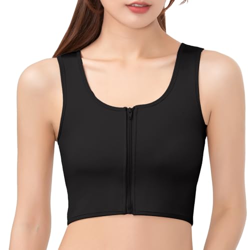 SHEKINI Transgender Zip Up Atmungsaktives Halbes Brust Binder Trans Elastischer Brust Transgender Kurzer Chest Binder Sport BH Bustier Unterwäsche von SHEKINI