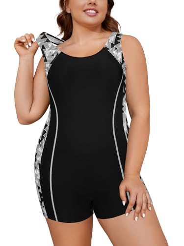 SHEKINI Übergröße Damen Badeanzug Sport Bademode Bauchweg Einteiliger Badeanzug Push Up Badeanzüge Swimsuit Monokini Racerback Strandmode Sommer von SHEKINI