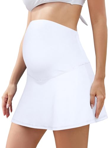 SHEKINI Umstands-Tennis-Golfrock über dem Bauch, A-Linien-Rock mit Taschen, integrierte Shorts, hohe Taille, Sport, Laufrock, weiß, M SHEKINI Umstands-Tennis-Golfrock über dem Bauch, A-Linien-Rock mit Taschen, integrierte Shorts, hohe Taille, Sport, Laufrock, weiß, M von SHEKINI