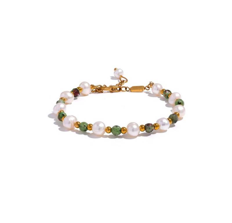 SHELAGO Perlenarmband vergoldet mit Süßwasserperlen (inkl. Geschenkverpackung), mit praktischem Karabinerverschluss & vergoldetem Edelstahl von SHELAGO