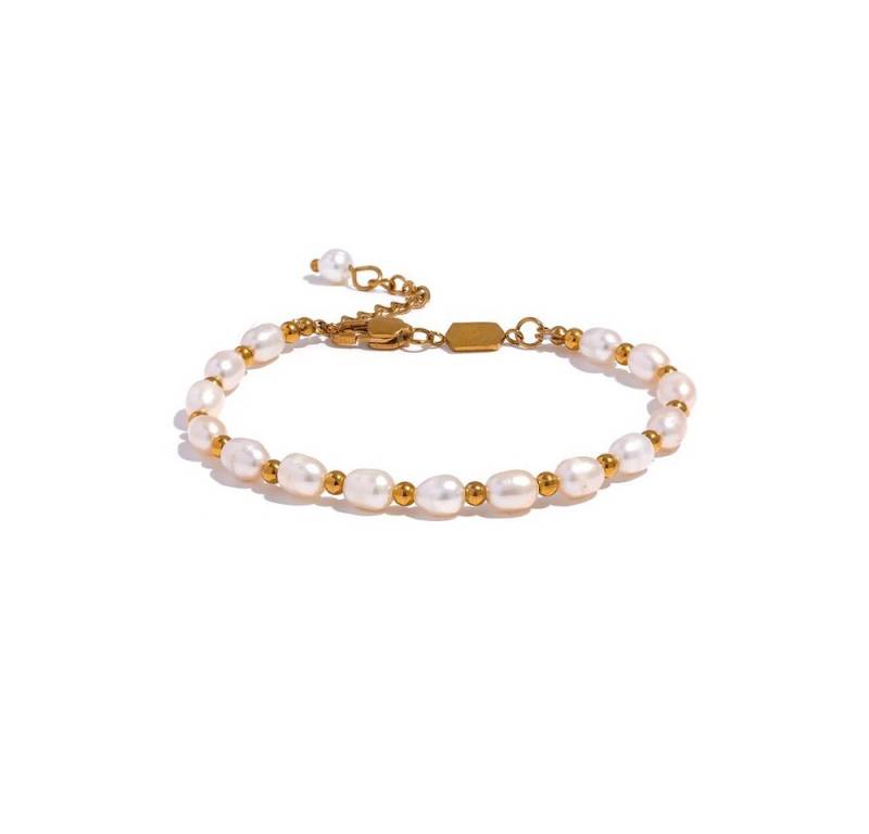 SHELAGO Perlenarmband vergoldet mit Süßwasserperlen (inkl. Geschenkverpackung), mit praktischem Karabinerverschluss & vergoldetem Edelstahl von SHELAGO