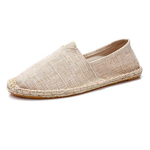 SHELAIDON Straw Beach Shoes Linen Men's Canvas Espadrilles Women Slip-on Flats (EUR44,Lightbrown) von SHELAIDON