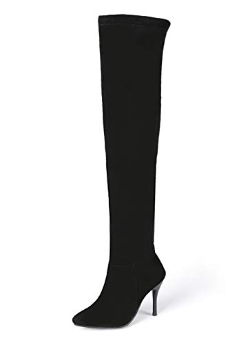 SHEMEE Damen Overknee High Heels Stiefel Stiletto Stretch Boots mit 8cm Absatz Sexy Hohe Stiefel(Schwarz,37) von SHEMEE