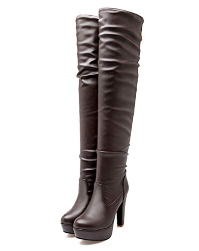 SHEMEE Damen Overknee Stiefel mit Blockabsatz 12cm Absatz High Heels Plateau Boots Winterstiefel(Braun,41) von SHEMEE