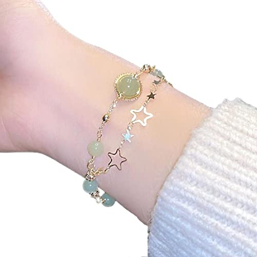 SHENGANG Harajuku Kristall Stern Pentagramm Perlen Armband Für Frauen Vintage Ästhetischen Charme Doppelschicht Kette Armband Schmuck Ästhetischen Y2K Schmuck, Kristall Metall von SHENGANG