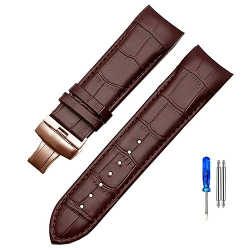 SHENGANG Uhrenarmband aus echtem Leder mit gebogenem Ende, 22 mm, 23 mm, 24 mm, for Tissot Couturier T035, Uhrenarmband, Stahlschnalle, Armband, braun (Color : Brown-Rose Gold, Size : 22mm) von SHENGANG