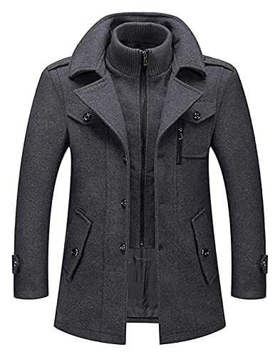 Herren Dufflecoat Kurzmantel Wollmantel Business Trenchcoat Lange Winter Mantel Männer Warme Bequem Wintermantel Motorradjacke Für Business Freizeit Freien Slim Fit Jacke ( Color : Gray , Size : 3XL ) von SHENGFU