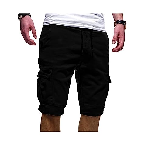 SHENGFU Herrenshorts Cargohose Taschen Vintage Sweatshorts Hose Herren Cargo Kurz Sommerhose Cargo Shorts Sporthose Regular Fit Laufshorts Freizeithose Sport (Color : Noir, Size : XL) von SHENGFU