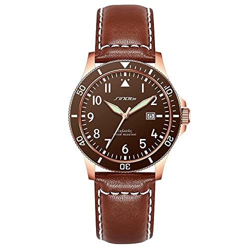 SHENGKE SINOBI Herren Freizeituhren Leuchtende Armbanduhren für Männer mit Kalender Datum Wasserdicht Leicht zu lesen Uhr Männer (Brown) von SHENGKE