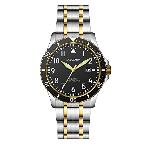 SHENGKE SINOBI Herren Freizeituhren Leuchtende Armbanduhren für Männer mit Kalender Datum Wasserdicht Leicht zu lesen Uhr Männer (Gold-Black) von SHENGKE