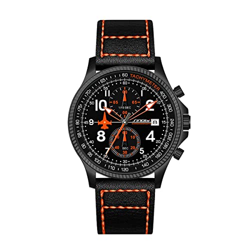 SHENGKE SINOBI Herren Sportuhren Chronograph Multifunktionsarmbanduhren für Männer mit Kalender Datum Wasserdicht Einfach zu lesen Uhr Männer (Black-Orange) von SHENGKE