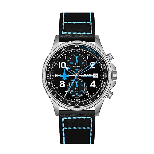 SHENGKE SINOBI Herren Sportuhren Chronograph Multifunktionsarmbanduhren für Männer mit Kalender Datum Wasserdicht Einfach zu lesen Uhr Männer (Silver-Blue) von SHENGKE