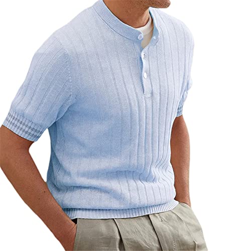 Herren Poloshirts Kurzarm Polohemd T Shirts Golf Polo Slim Fit Tennis Polo T-Shirts Mit Tasche Strickwaren Herren Stretch T-Shirt Herren B-Blue M von SHENGSHIYU