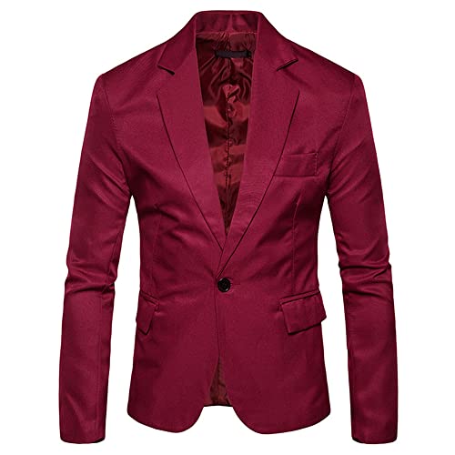 SHENGSHIYU Anzug Jacke Männer Frühling Herbst Einfarbig Einfachheit Blazer Jacke Herren Langarm Knöpfe Gastgeber Jacke Herren Casual Revers Business Westernjacke Herren D-Red L von SHENGSHIYU