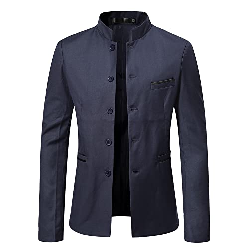 SHENGSHIYU Anzug Jacke Männer Frühling Stehkragen Business Jacke Herren Langarm Einfarbig Einfachheit Westernjacke Herren Casual Knopfleiste Gentleman Casual Jacke Herren Q-Navy L von SHENGSHIYU
