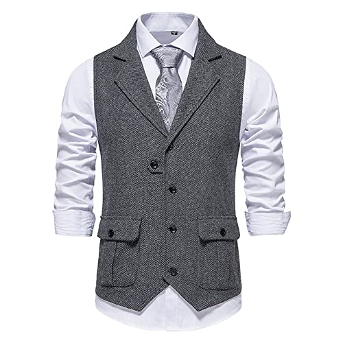 SHENGSHIYU Anzug Weste Herren Frühling Herbst Revers Einfachheit Übergangsjacke Ärmellos Einfarbig Business Weste Herren Casual Knopfleiste Gastgeber Jacke Herren D-Grey XL von SHENGSHIYU