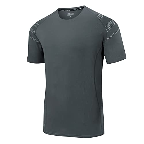 Sport Tshirts Herren Laufshirt Kurzarm Schnelltrocknend Atmungsaktiv Sport Shirt Männer Sportshirt Herren Kurzarm Trainingsshirt Herren B-Grey 4XL von SHENGSHIYU