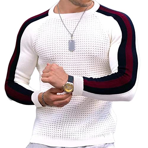 Sweater Herren Langarm Rundhals Einfachheit Strickwaren Herren Warm Komfortabel Modern Pullover Herren Ohne Kapuze Slim Fit Outdoor Klassisch Base Shirt Herren C-White S von SHENGSHIYU