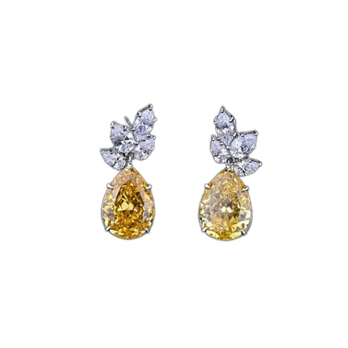 Ohrringe 925 Silber 10 * 14mm Gelb Wassertropfen Hohe Carbon Diamant Ohrstecker for Frauen Funkelnde Feinschmucksachen Ohrringe silber(Yellow) von SHENGXINA