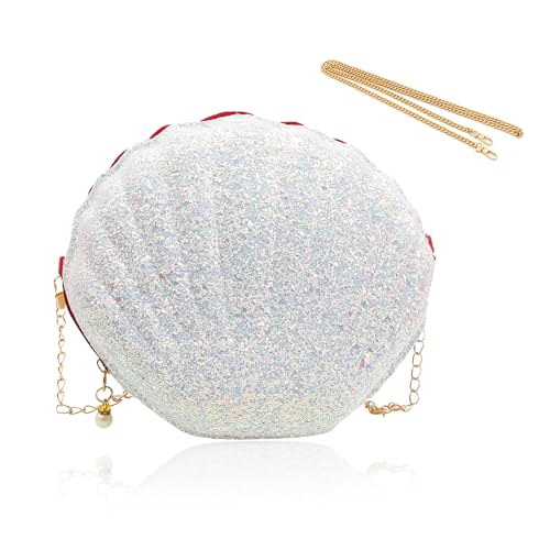 SHENGYIG 3D Muscheltaschen Damen, Muschelform Damen-Clutches, Pailletten Muschel Handtasche, mit Reißverschluss Pailletten Tasche, mit 2 Stück Kette, für Handy, Lippenstift, Taschentuch SHENGYIG 3D Muscheltaschen Damen, Muschelform Damen-Clutches, Pailletten Muschel Handtasche, mit Reißverschluss Pailletten Tasche, mit 2 Stück Kette, für Handy, Lippenstift, Taschentuch von SHENGYIG