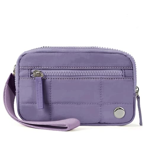 Damen-Handgelenk-Clutch-Geldbörse Puffer-Geldbörsen mit Handgelenksverschluss for Damen, gesteppte Nylon-Geldbörse 3 Reißverschlüssen for Reisekreditkartenhalter und Telefon-Organizer(Dark PURPLE) von SHENJMAI