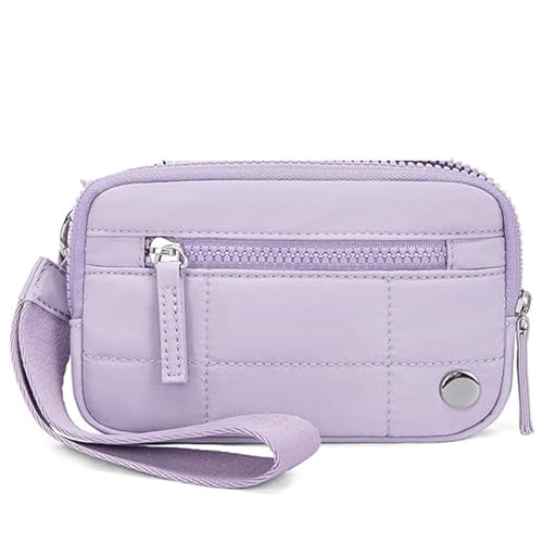 Damen-Handgelenk-Clutch-Geldbörse Puffer-Geldbörsen mit Handgelenksverschluss for Damen, gesteppte Nylon-Geldbörse 3 Reißverschlüssen for Reisekreditkartenhalter und Telefon-Organizer(PURPLE) von SHENJMAI