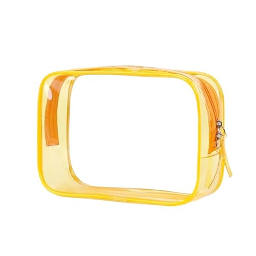Kulturtaschen 1 stück PVC Frauen Make-Up Taschen Transparent Kosmetik Tasche Beauty Case Reißverschluss Klar Reise Organizer Lagerung Bad Kulturbeutel(Yellow) von SHENJMAI