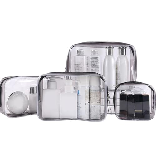 Kulturtaschen Frauen Reise Kosmetiktasche Freizeit Reißverschluss Kosmetiketui Aufbewahrungstasche Kosmetiketui Beauty Transparente PVC Kosmetiktasche(A-Black 4pcs) von SHENJMAI
