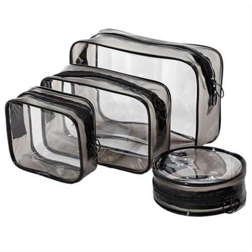 Kulturtaschen Frauen Reise Kosmetiktasche Freizeit Reißverschluss Kosmetiketui Aufbewahrungstasche Kosmetiketui Beauty Transparente PVC Kosmetiktasche(B-Black 4pcs) von SHENJMAI