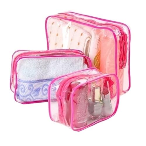 Kulturtaschen Männer Frauen Reise Klar Kosmetik Tasche Transparent Schwarz Reißverschluss Make-Up Tasche Organizer Box Kulturbeutel Waschen Make-Up Taschen Fall(Dark pink,18x12x6CM) von SHENJMAI