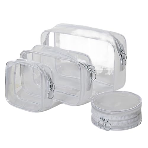 Kulturtaschen Transparente Make-up-Tasche aus PVC mit Reißverschluss for Damen, Kosmetiktasche, Beauty-Organizer, Aufbewahrung for Reiseutensilien, Kulturbeutel for Damen, Waschkoffer(White 4PCS) von SHENJMAI