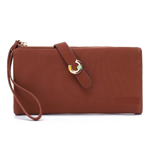 SHENJMAI Damen-Handgelenk-Clutch-Geldbörse Damen Geldbörsen Lady Wristlet Lange Hasp Geldbörse Reißverschluss Kartenhalter Clutch Frau Brieftasche(Brown) von SHENJMAI