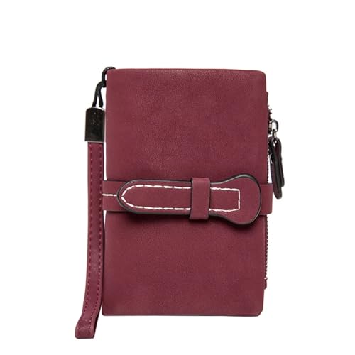 SHENJMAI Damen-Handgelenk-Clutch-Geldbörse Damen Kleine Bifold Leder Geldbörse Armband mit Kartenhalter Fenster Münzbörse(Red) von SHENJMAI