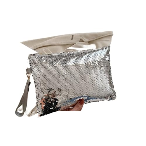 SHENJMAI Damen-Handgelenk-Clutch-Geldbörse Damen Pailletten Bling Handtasche Und Geldbörse Kleine Hochzeit Party Abendtasche Lady Wristlet Clutch Tasche Weibliche Umschlagtasche(Silvery) von SHENJMAI