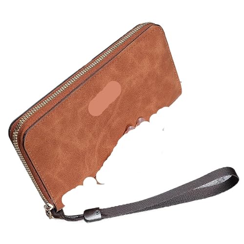 SHENJMAI Damen-Handgelenk-Clutch-Geldbörse Große Kapazität Damen Lange Brieftasche Reißverschluss Clutches Geldbörse Telefon Kartenhalter Dame Handy Armband Handtasche(Brown) von SHENJMAI