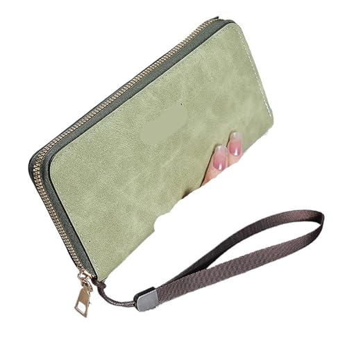 SHENJMAI Damen-Handgelenk-Clutch-Geldbörse Große Kapazität Damen Lange Brieftasche Reißverschluss Clutches Geldbörse Telefon Kartenhalter Dame Handy Armband Handtasche(Green) von SHENJMAI